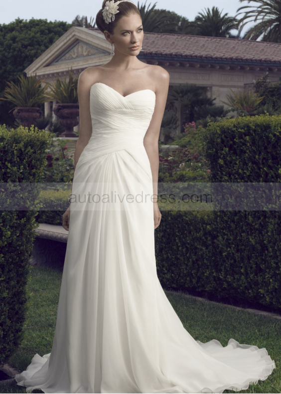 Sweetheart Neckline Ivory Pleated Chiffon Sweep Train Prom Dress